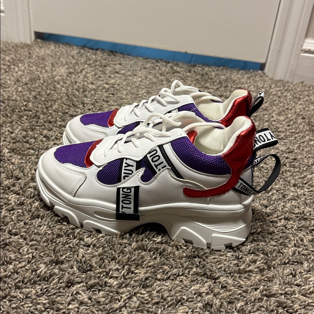 SHEIN Purple and White Sneakers with Red Detail